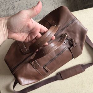 Brown Leather Weekender Duffel Bag for Men